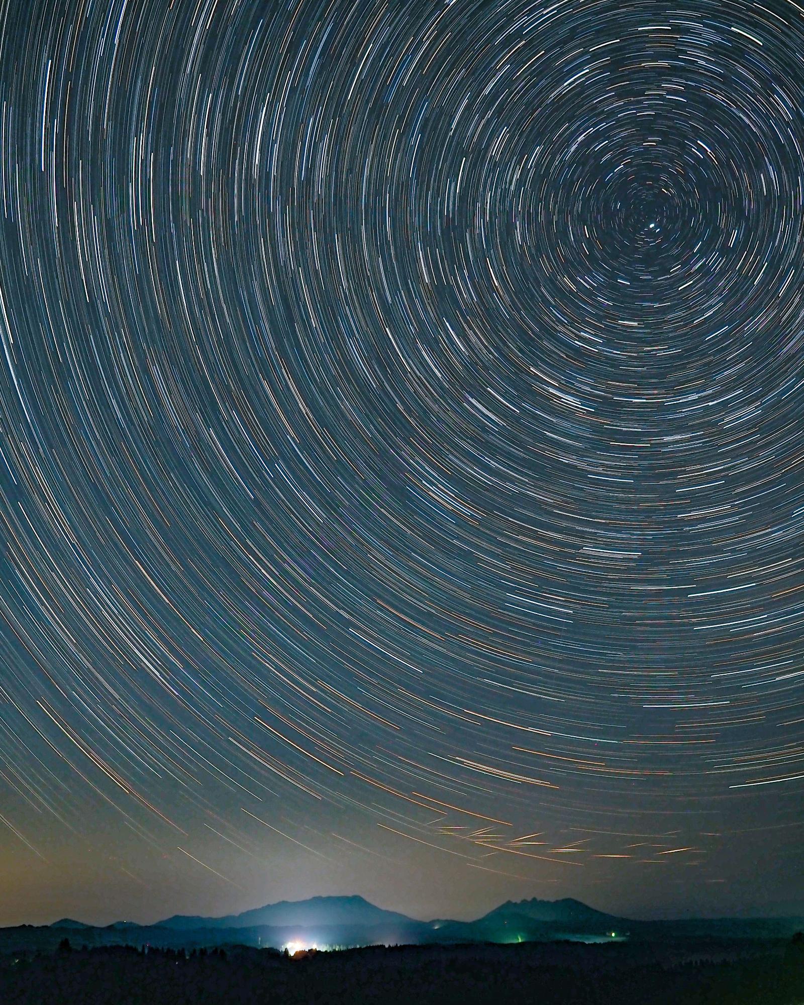 阿蘇山と星空